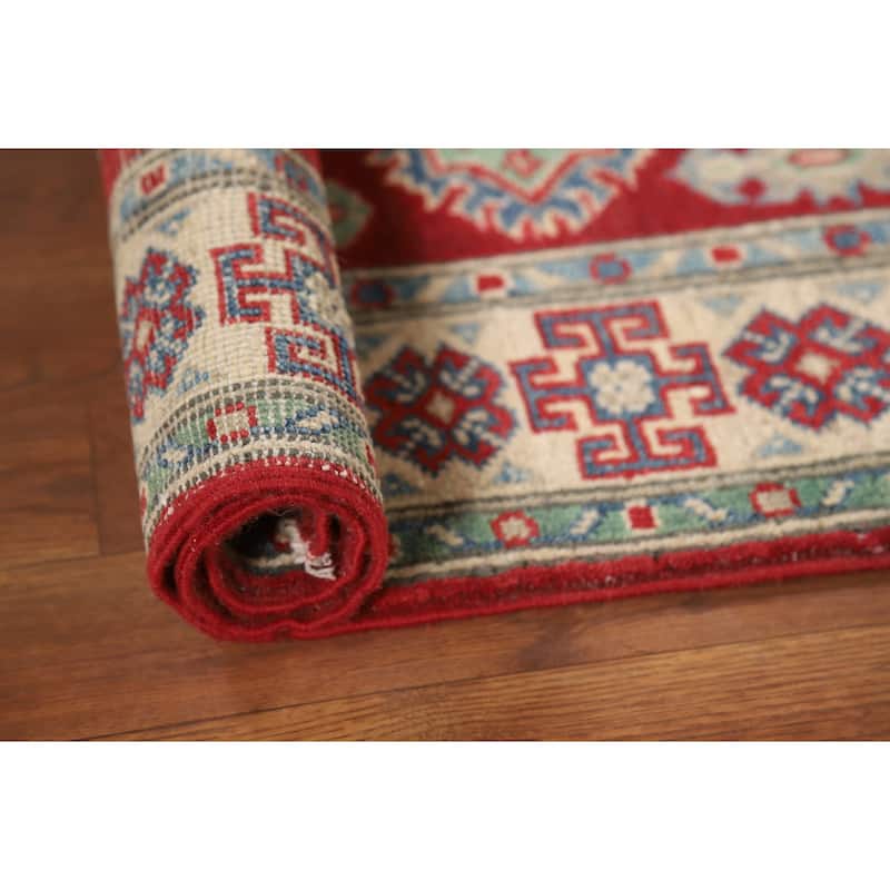 Red Kazak Foyer Rug Handmade Traditional Wool Carpet - 2'9"x 3'11"