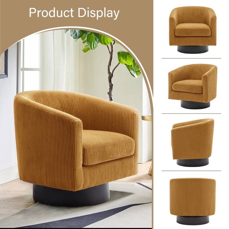 Corduroy Upholstered Swivel Barrel Chair (Set of 2)