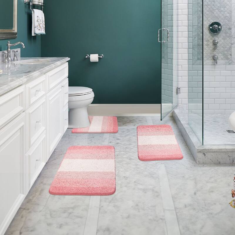 WaLensee 3Pieces Anti-Slip Bath Rug Set, Non-Slip Bathroom Rugs Contour Mat