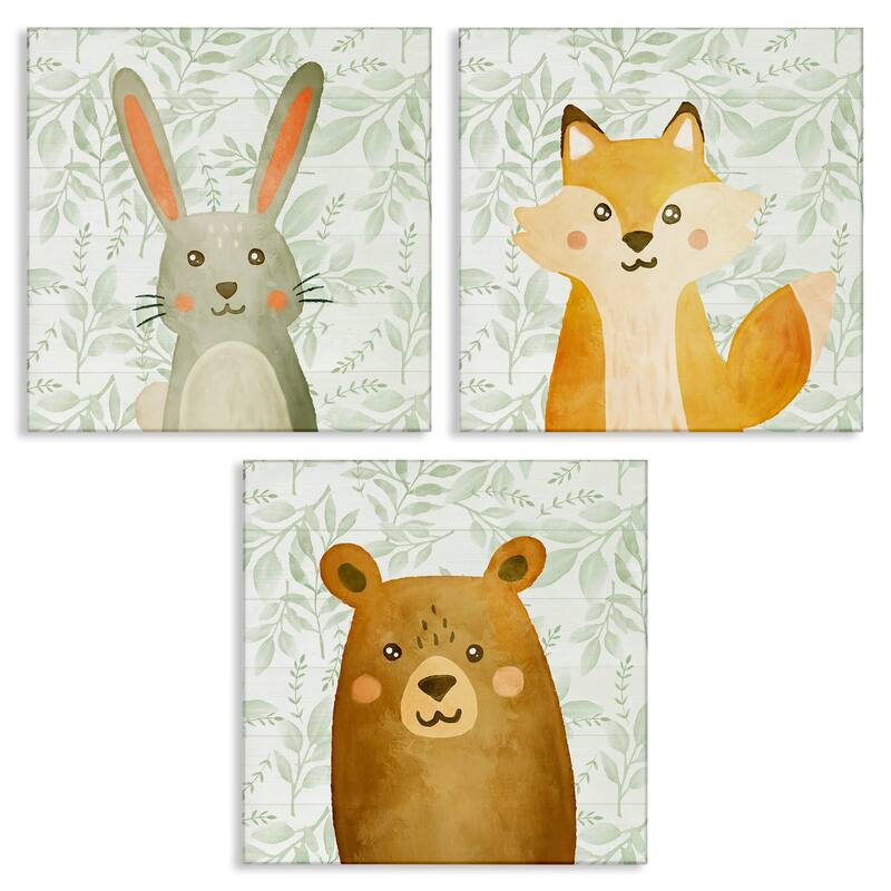 Stupell Joyful Woodland Animals Canvas Wall Art Design By Kim Allen (Set of 3) - 17 x 17