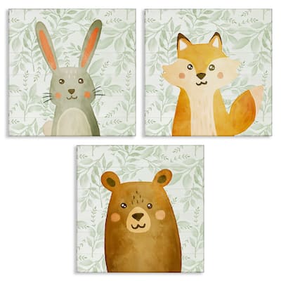Stupell Joyful Woodland Animals Canvas Wall Art Design By Kim Allen (Set of 3)