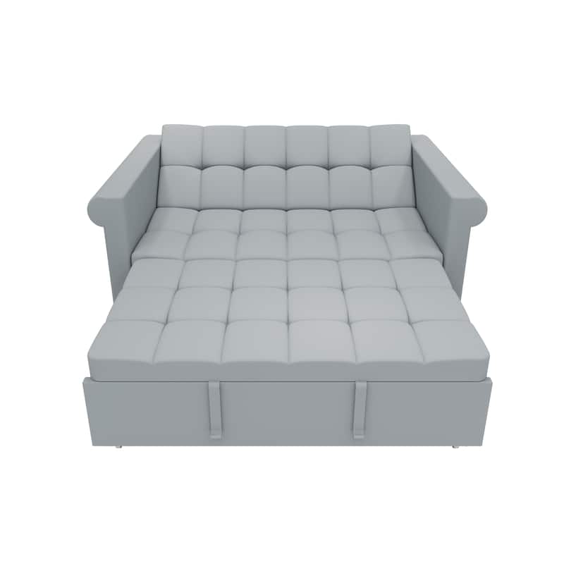 Velvet 2-Seater Sofa Bed, Pull-Out Couch Loveseat with Scroll Arms, Sleeper Sofa with Adjustable Backrest