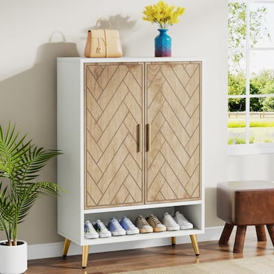 Walnut Shoe Cabinet, 6-Tier Wooden Shoe Organizer with Stable Leg
