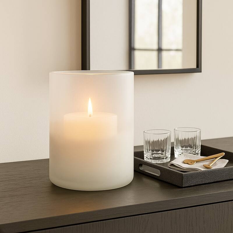 Glass Frosted Finish Pillar Candle Holder - Clear