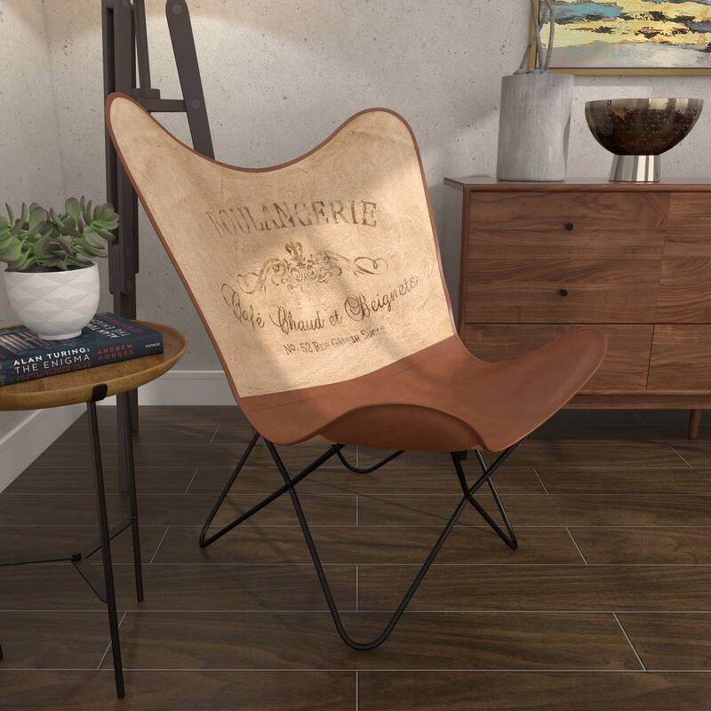 White, Gray, Brown, Light Brown or Brown Beige Leather Handmade Butterfly Chair with Black Stand