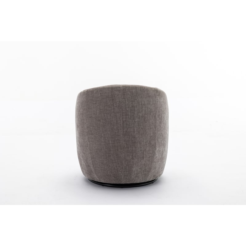 Gray Chenille Modern 25.6" Upholstered Swivel Barrel Chair with Black Powder Coating and Metal Ring