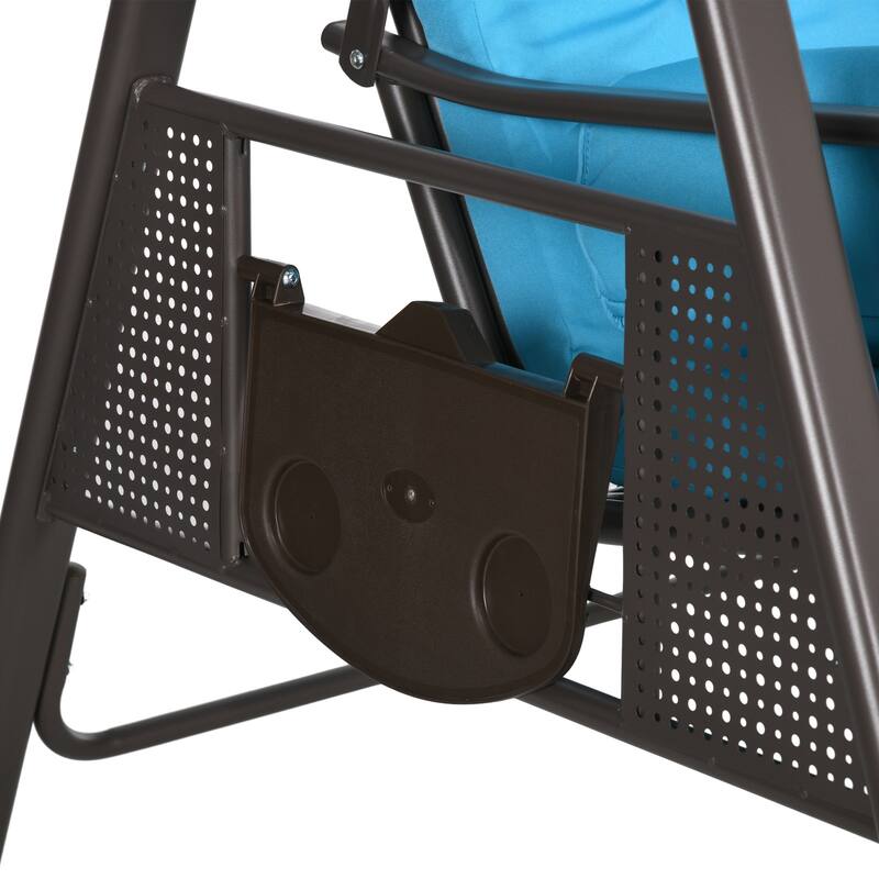 Outsunny 3-Seat Patio Swing Chair, Outdoor Porch Swing Glider with Adjustable Canopy, Removable Cushion, Pillows and Side Trays