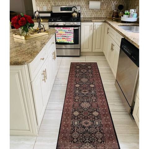 Noori Rug Pak-Persian Joshagan Black/Red Runner - 2'4" x 14'0"