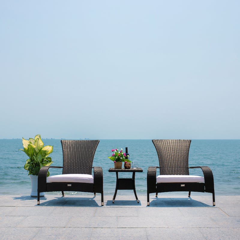 SAFAVIEH Outdoor Urmila 3-Piece Lounge Set - 36Wx34Dx34H - Black/ White Cushion