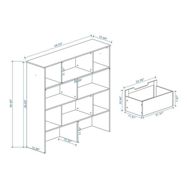 Toy Storage Organizer with 2 Movable Drawers, Multi-Functional 7 Shelf Kids Bookcase with 2 Hooks, Children Book Shelf