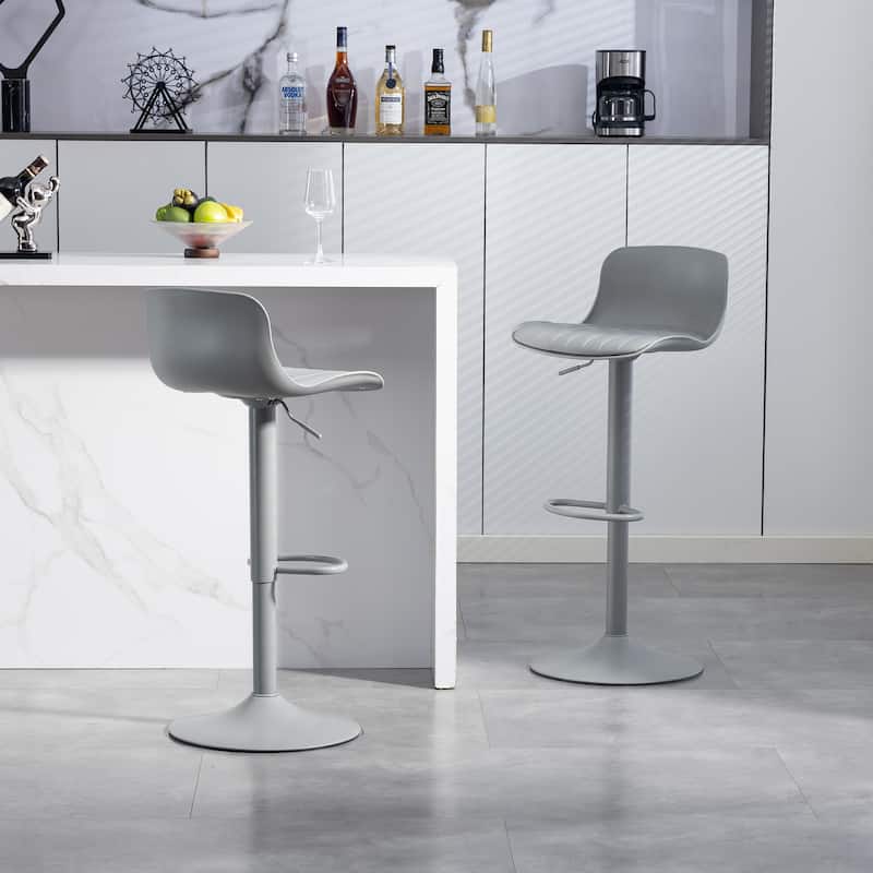 Bar Stools Set of 2 - Modern PU Leather Counter Height Barstools with Back, Height Adjustable Swivel Kitchen Island Chairs - Gray