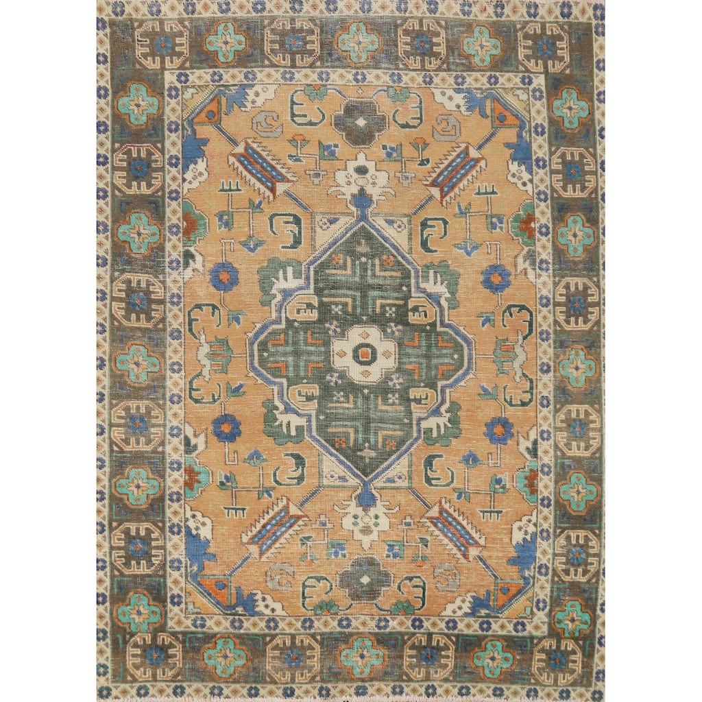 Hand Knotted Oriental 100% Wool Carpet Traditional Medallion Oranges & Rust Tabriz Area Rug - 6' 4'' X 4' 11''