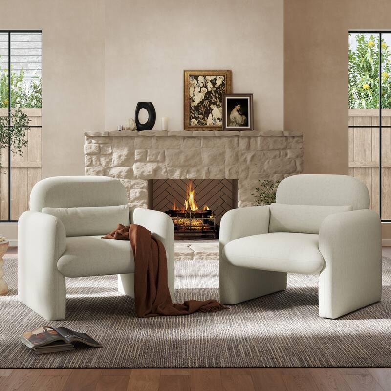 Roundhill Furniture Dylan Modern Upholstered Barrel Armchair, Cream White