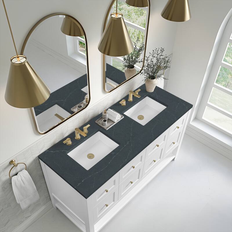Breckenridge 60" Double Vanity, Bright White - 60D - Charcoal Soapstone