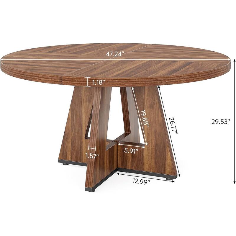 47" Round Farmhouse Dining Table -Wood Kitchen Table for 4, Cross Base Wooden Dinner Table for Dining Room, Breakfast Nook