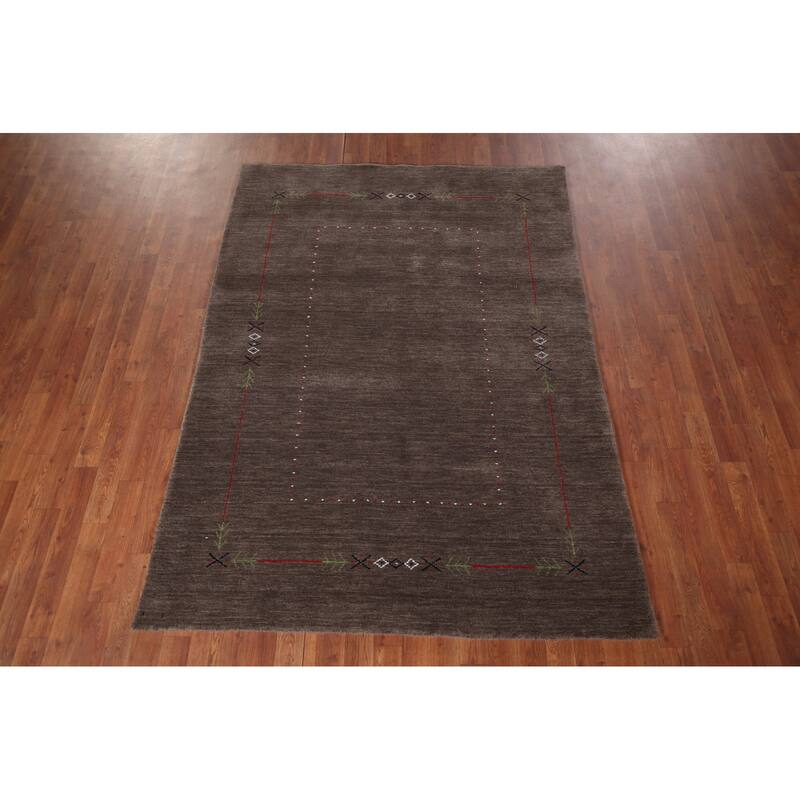 Brown Gabbeh Oriental Area Rug Hand-Knotted Wool Carpet - 5'0"x 6'11"