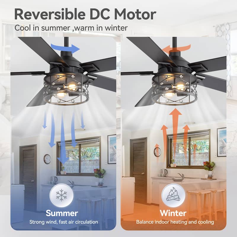 52-inch Reversible 5-Blade Caged Ceiling Fan with Remote and Light Kit