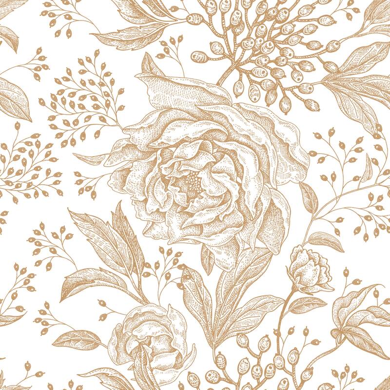 Golden Peonies and Roses Removable Wallpaper - 24'' inch x 10'ft - 24'' inch x 10'ft - Yellow
