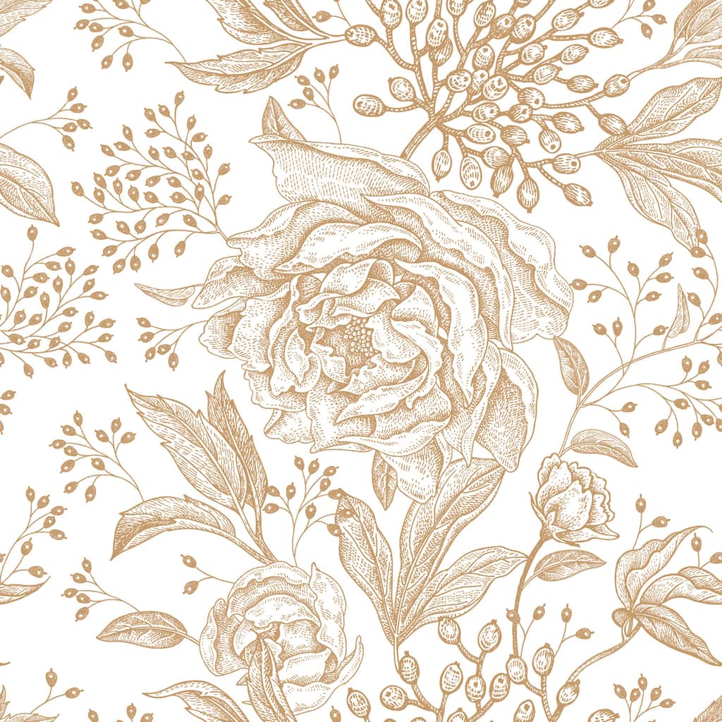 Golden Peonies and Roses Removable Wallpaper - 24'' inch x 10'ft
