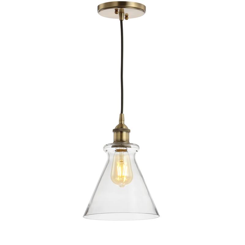Wyatt 7.5" Adjustable Drop Metal/Glass LED Pendant, Brass Gold by JONATHAN Y