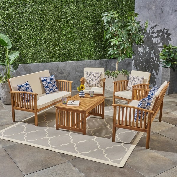slide 1 of 15, Carolina Outdoor 6-Seater Conversation Set by Christopher Knight Home brown patina + cream cushion