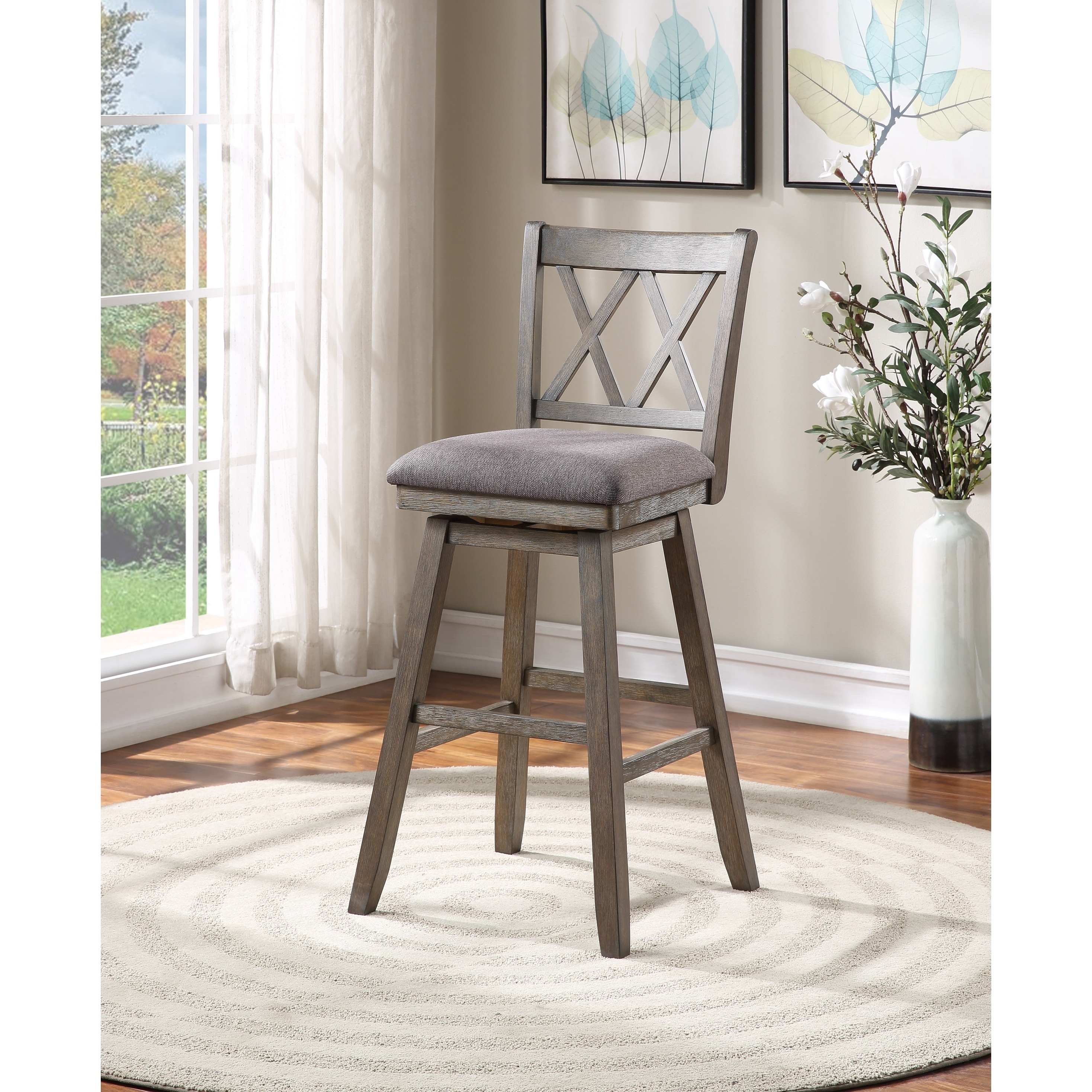 Brookline Wooden Linen Swivel Dining Room Barstool