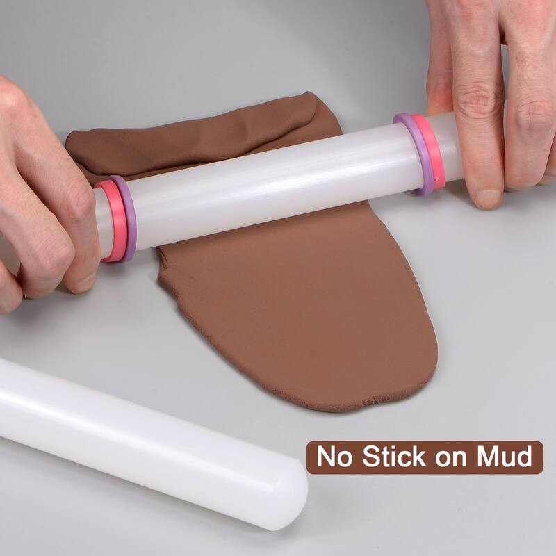 Fondant Rolling Pin with Rings PP 30cm x 2.5cm Non Stick for Baking White - 30cm x 2.5cm