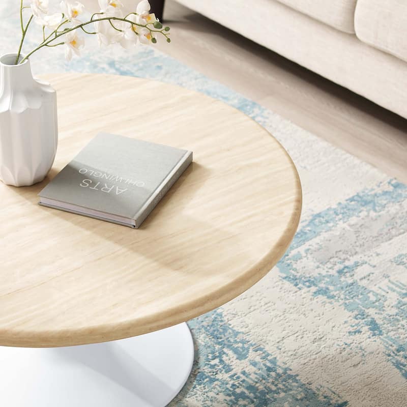 Lippa 36" Round Artificial Travertine Coffee Table