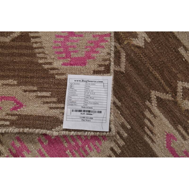 Geometric Kilim Oriental Area Rug Hand-Woven Wool Carpet - 6'0"x 8'10"