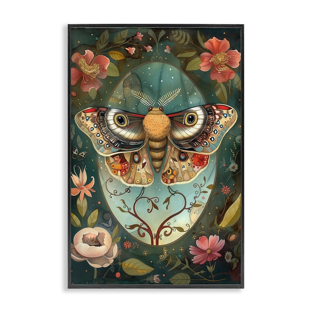 Stupell Ornate Botanicals & Moth Framed Giclee Art Design By The Dutch Lady