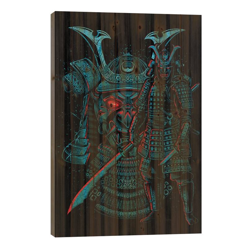 Legendary Samurai Warrior Print On Wood by Alberto Perez - Multi-Color - 40x26x1.5