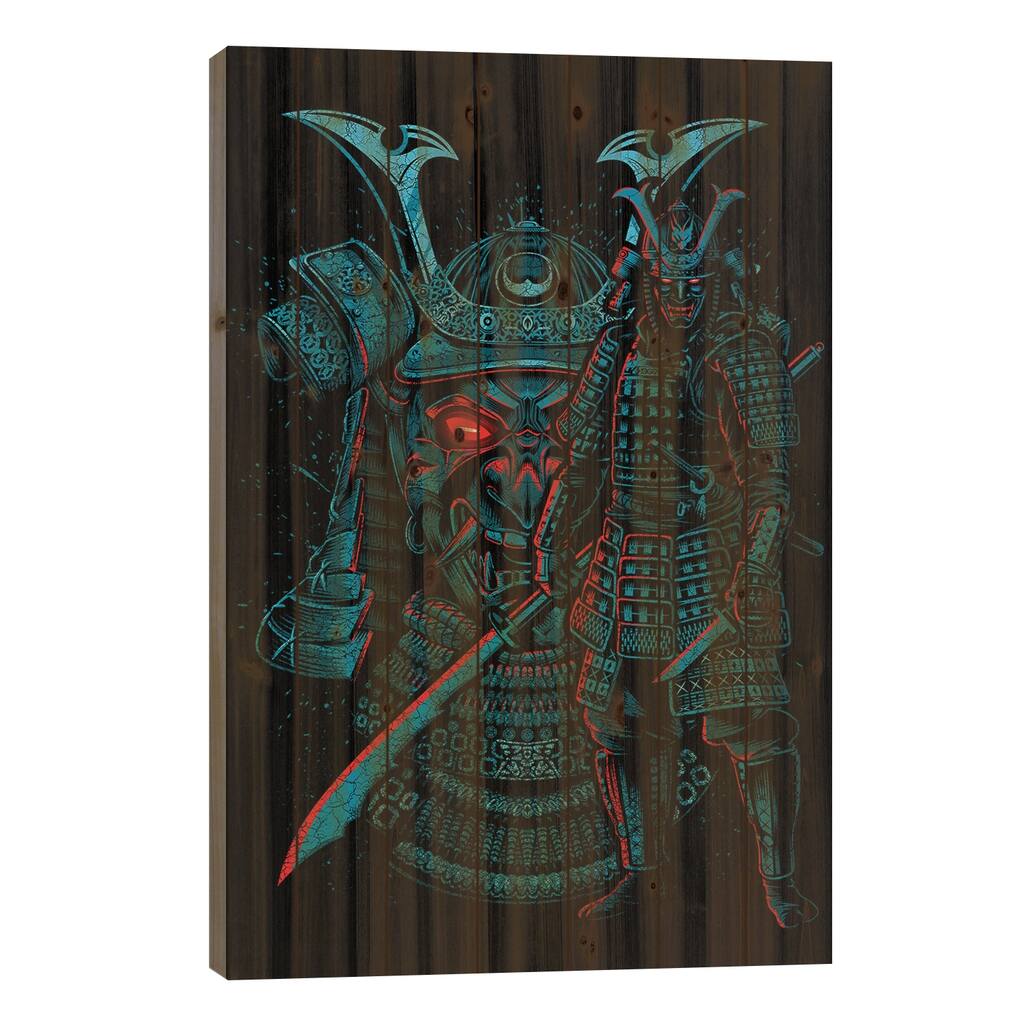 Legendary Samurai Warrior Print On Wood by Alberto Perez - Multi-Color