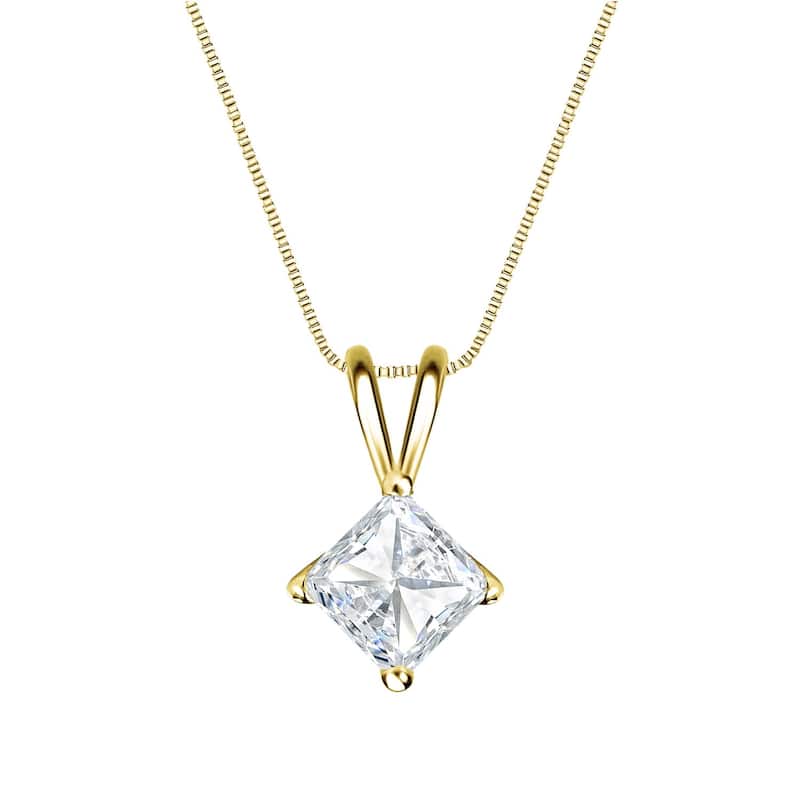 Auriya 1/2ctw Solitaire Princess-cut Diamond Necklace 14k Gold (H-I, SI1-SI2) - Yellow