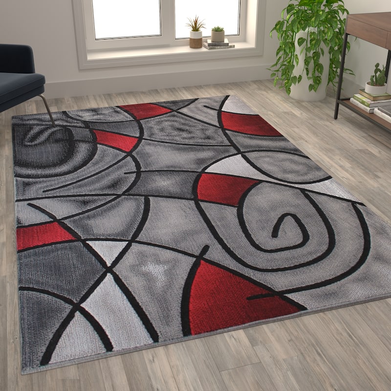 Modern Olefin Accent Area Rug - Abstract Pattern - 6' x 9' - Red