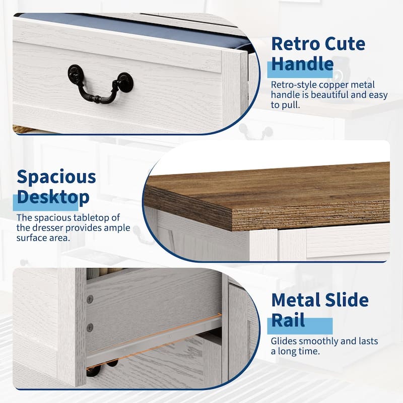 Farmhouse 9-Drawer Dresser with Charging Station, 54" Wide Wood Chest of Drawers with Metal Handles
