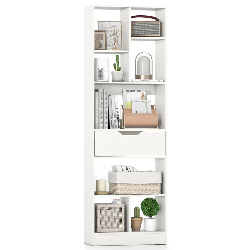 Costway 1/2 PCS 61” Bookcase with Drawer, 8 Open Cubes, Anti-toppling - See Details - White-1 PCS