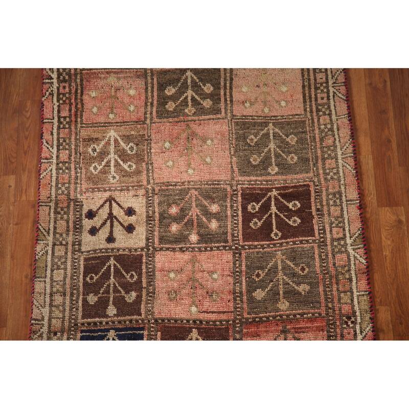 Qashqai Persian Antique Rug Hand-Knotted Geometric Pink Wool Carpet - 3'7"x 7'3"