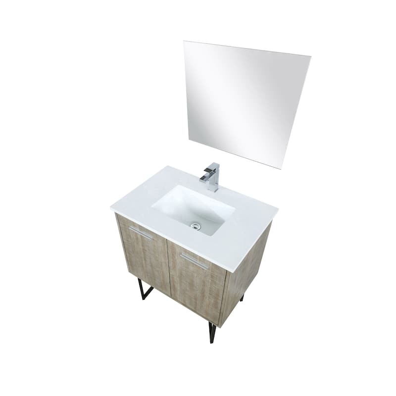 Lancy 30 in W x 20 in D Rustic Acacia Bath Vanity, White Quartz Top, Chrome Faucet Set and 28 in Mirror