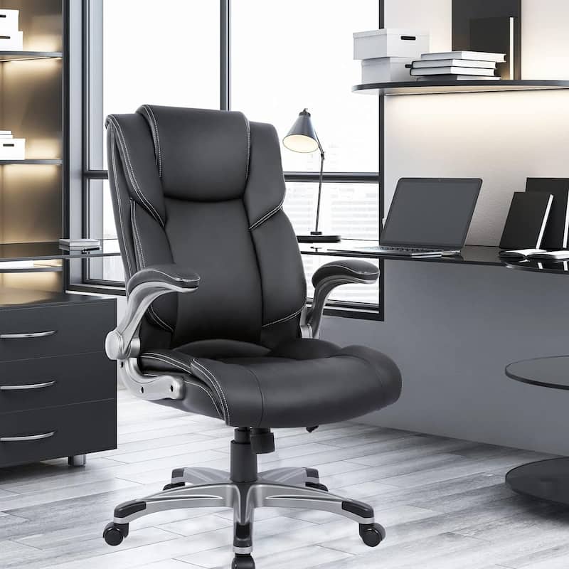 High Back Executive Office Chair with Padded Flip-up Arms, Adjustable Tilt Lock, Swivel Rolling Chair for Adult Working Study