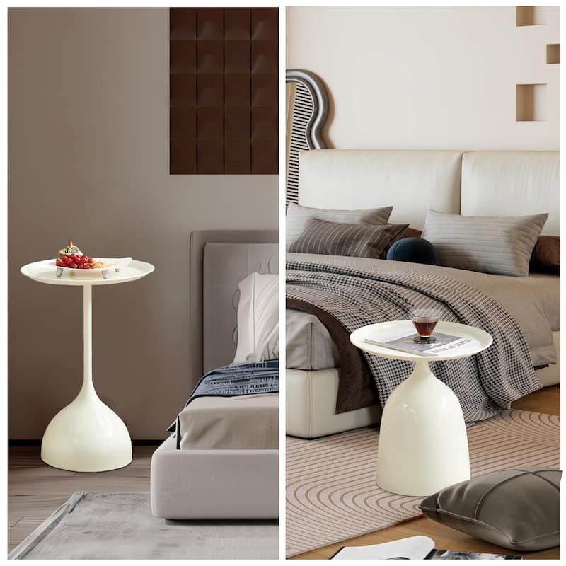 White Metal Side Table Set with 2-Tier Design and Raised Edges - 15.75” L x 15.75 W x 23.23 H