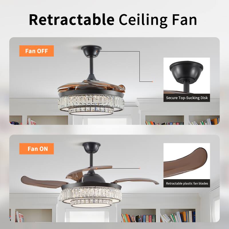 42" 48'' Smart Retractable White Ceiling Fan Light with Remote and APP Control