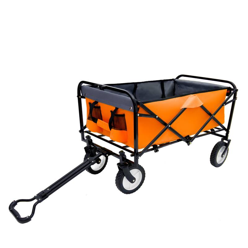 Heavy-Duty All-Terrain Folding Wagon - 360lb Capacity with Storage Straps, Orange