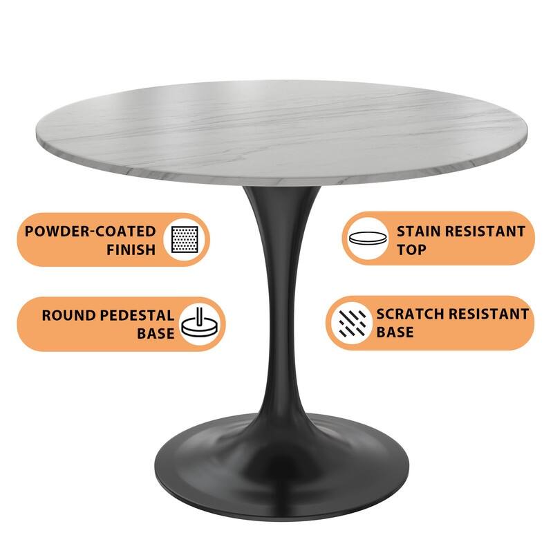 Verve Dining Table with a 36" Round Stone Tabletop in Black Steel - 35.43