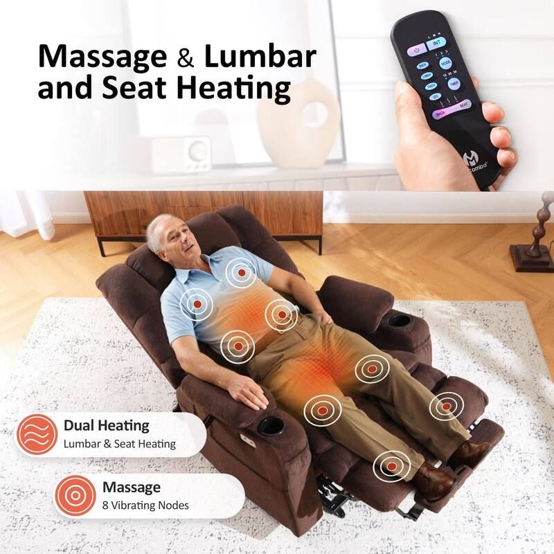 MCombo Large Dual Motor Power Lift Recliner Chair with Massage and Dual Heating for Big and Tall Elderly People, Fabric 7634