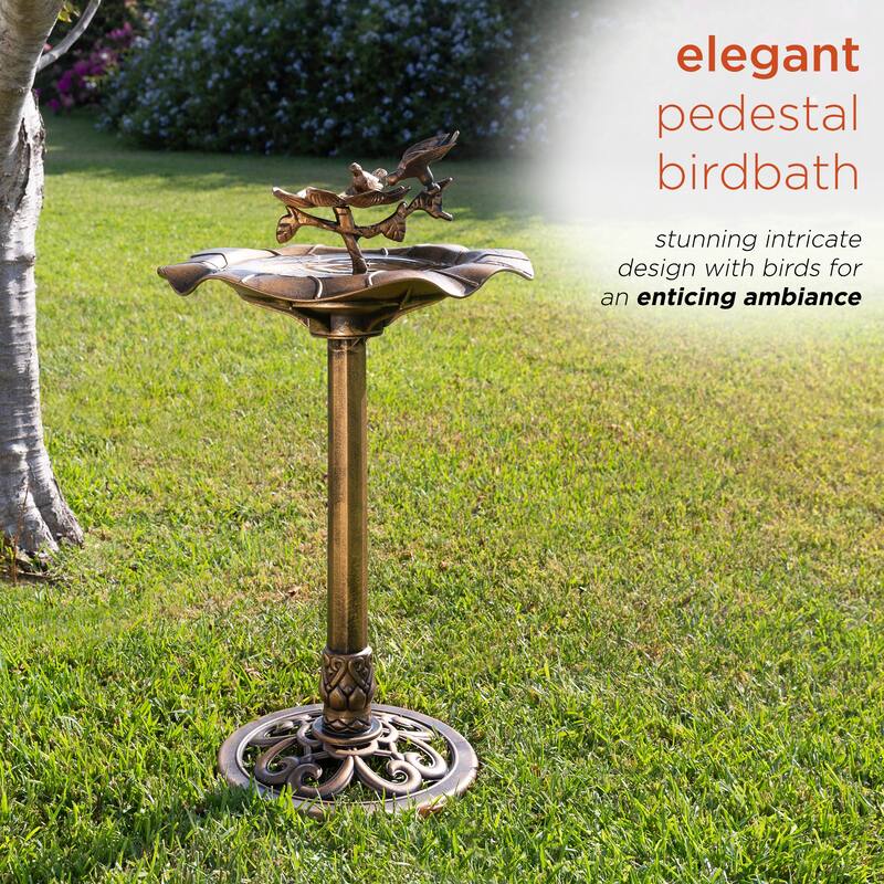 Alpine Corporation 34" Tall Pedestal Birdbath Fountain with Bird and Flower