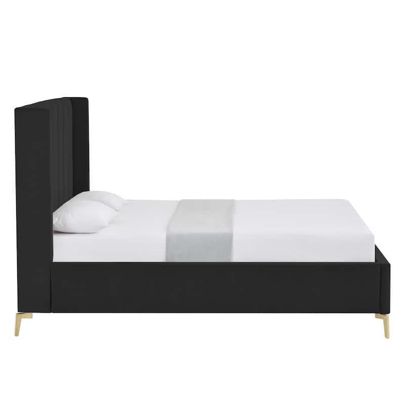 HomeRoots Green Velvet Upholstered Full Bed Frame