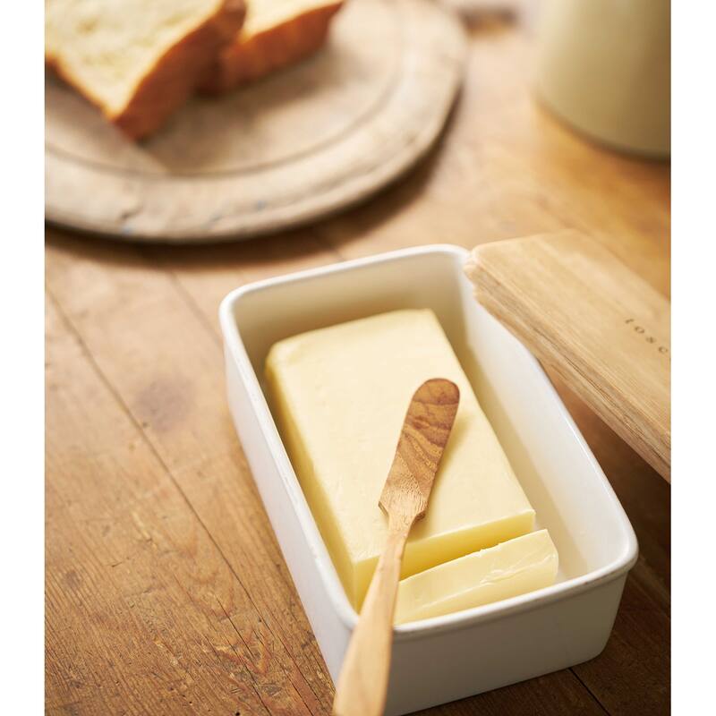 Yamazaki Home Ceramic Butter Dish, Ceramic - L 3.86 x W 6.02 x H 2.76 inches