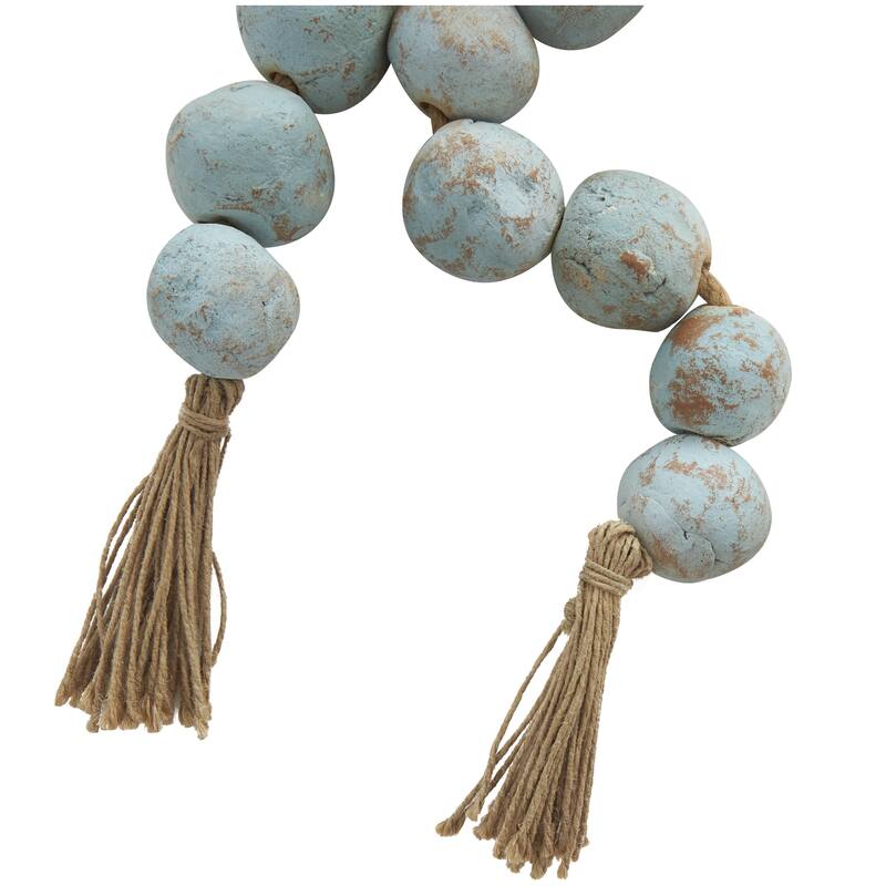 Ceramic Handmade Round Intricately Shaped Large Distressed Beaded Garland with Tassel - Roche River Decor