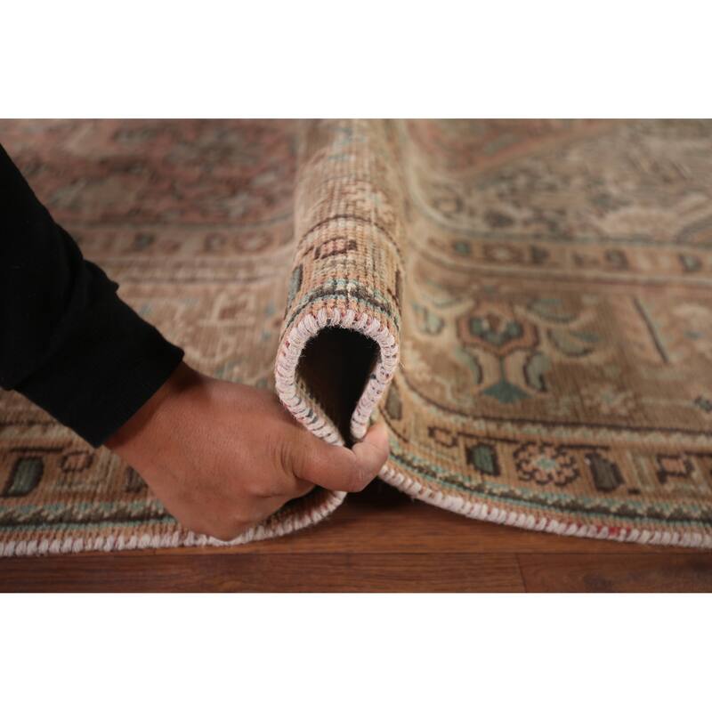 Pink Geometric Mashad Persian Vintage Area Rug Handmade Wool Carpet - 8'1"x 11'1"