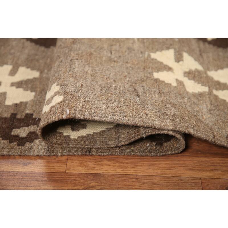 Hand Woven Oriental 100% Wool Carpet Southwestern Geometric Brown Kilim Area Rug - 6' 1'' X 4' 9''